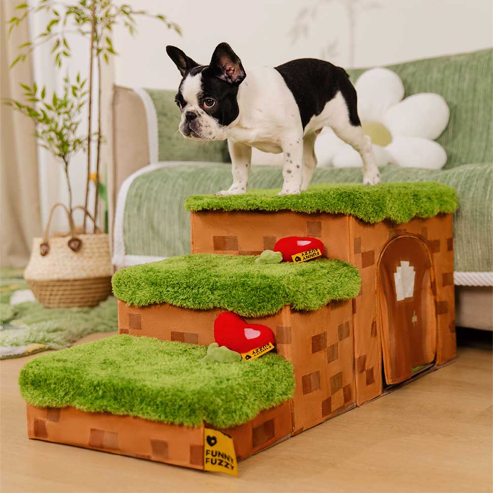 Retro Pixel Handcrafted Foldable Pet Stairs With Storage - Blocky PawGame