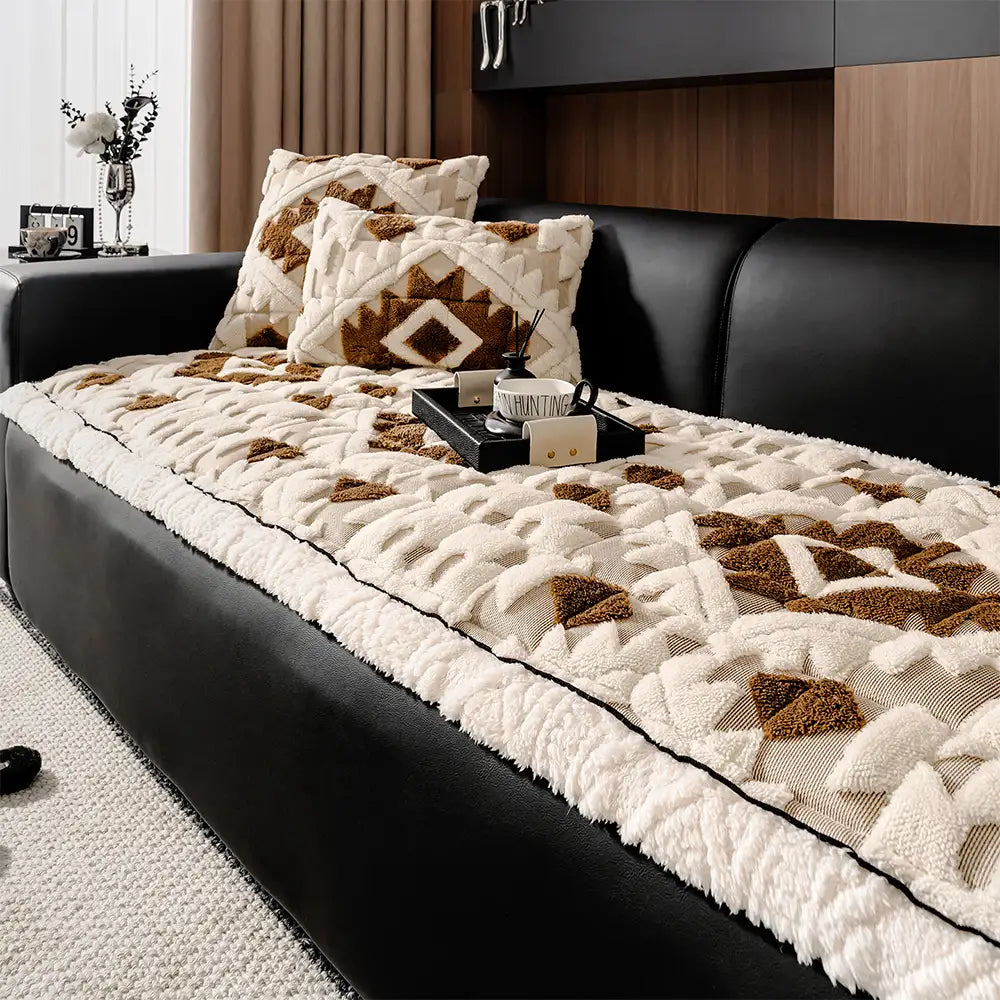 Retro Plush Diamond Pattern Scratch-Resistant Non-Slip Pet Mat Couch Cover