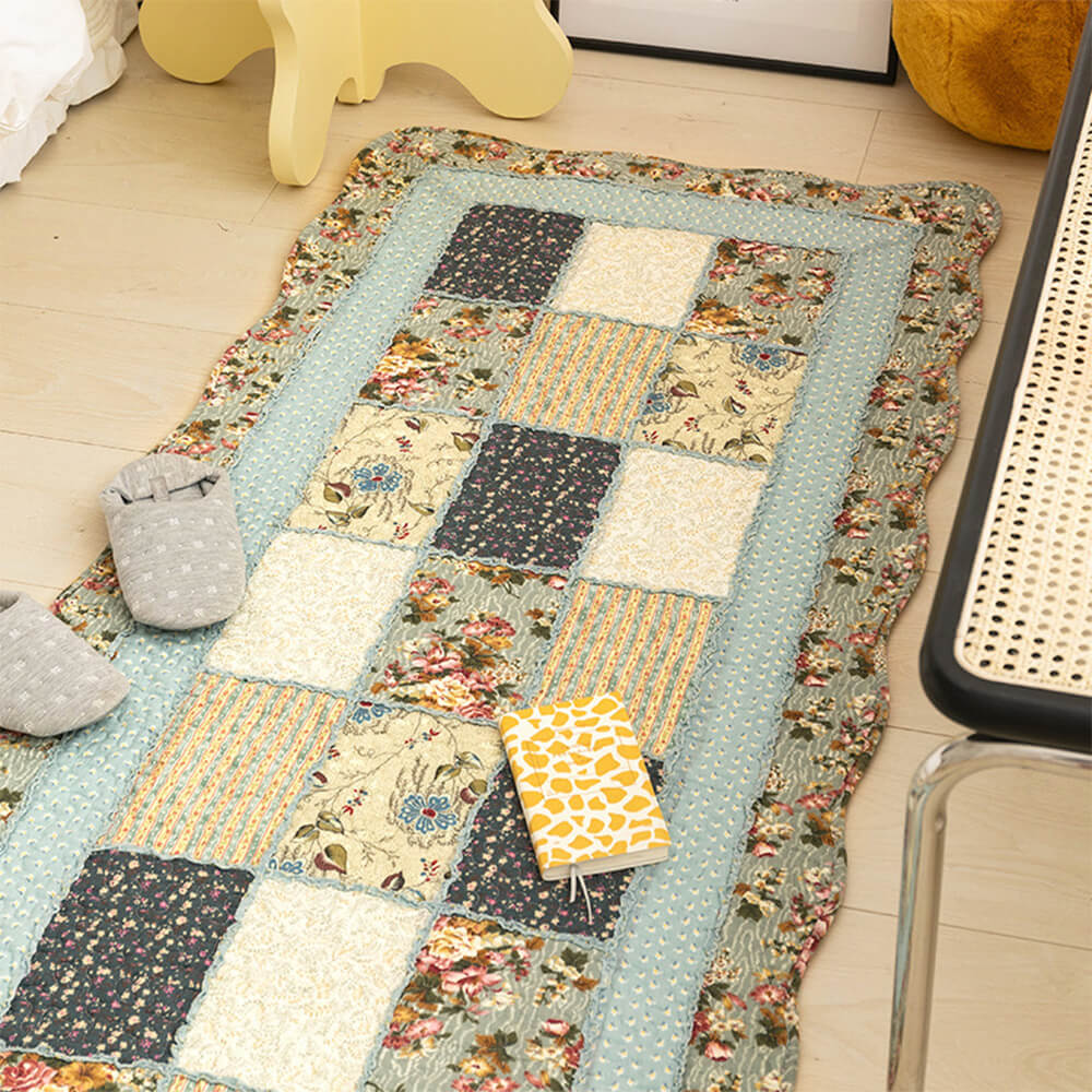 Country Floral Patchwork Non-Slip Soft Cotton Home Rug