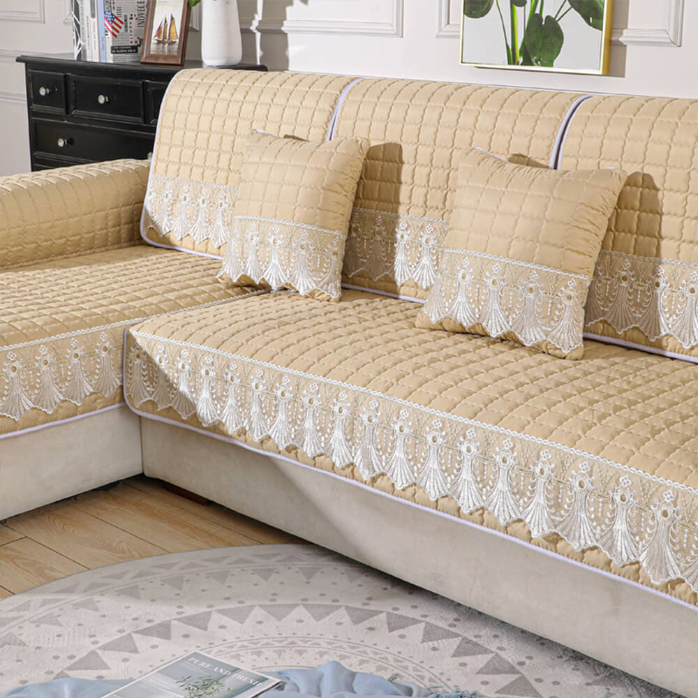 Luxury Quilted Lace Embroidery Non-Slip Couch Cover