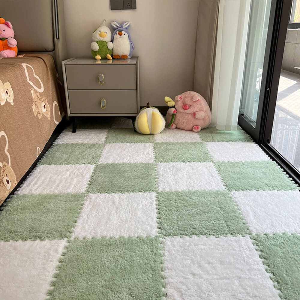 Soft Plush Checkerboard Anti-Slip Lightweight Home Area Rug