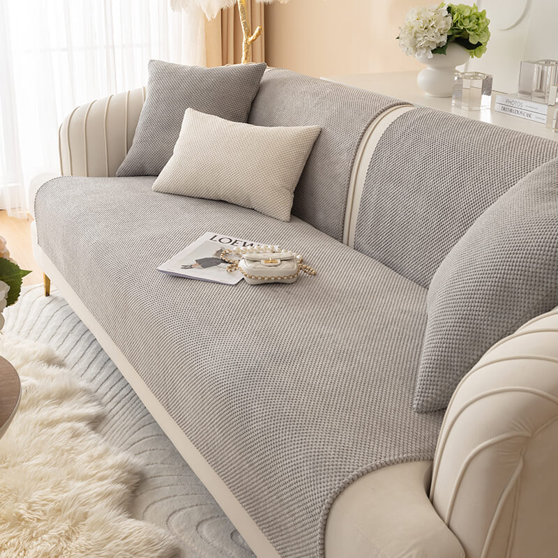 Capa de sofá protetora de móveis de pelúcia de cor sólida simples