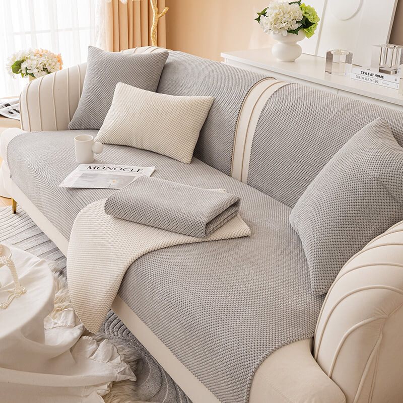 Capa de sofá protetora de móveis de pelúcia de cor sólida simples