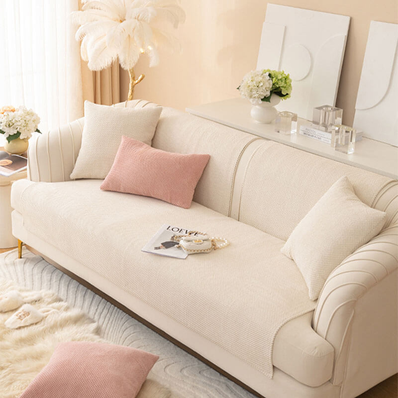 Simple Solid Colour Plush Furniture Protector Couch Cover