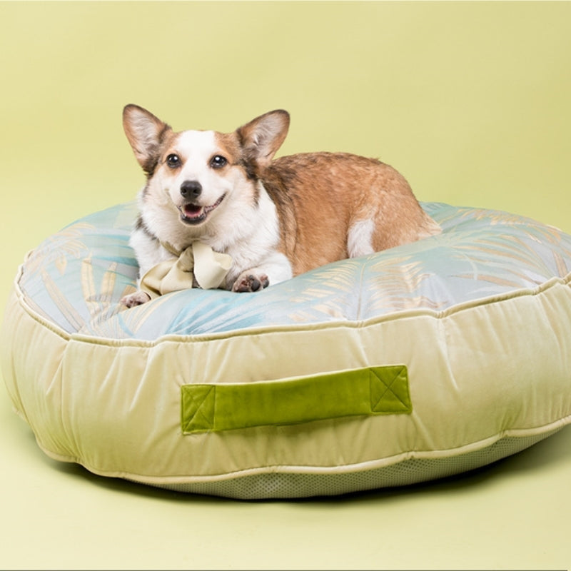 Cama redonda macia para cães com resfriamento de seda gelada e veludo