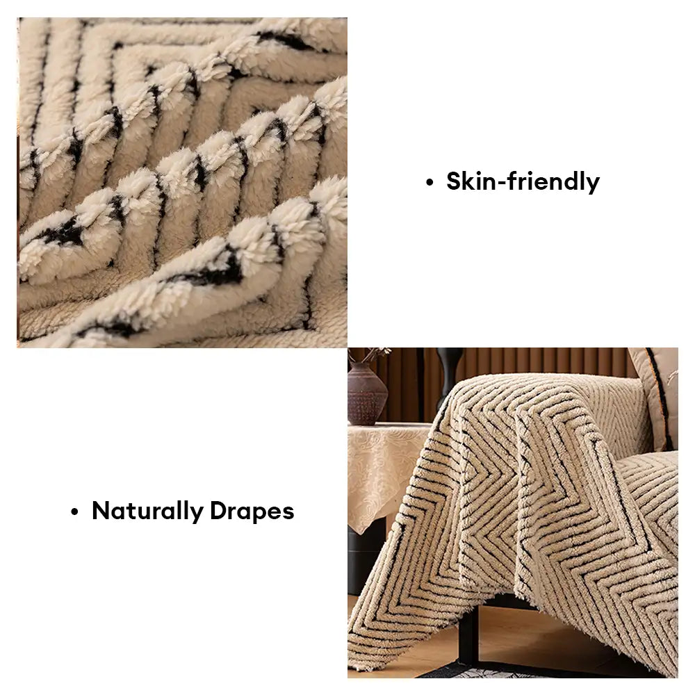 Thickened Herringbone Warming Plush Multi-Functional Blanket Couch Cover