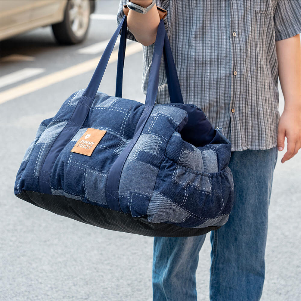 Reforço de segurança para viagens Vintage Denim Patchwork Cachorro Cama de assento de carro