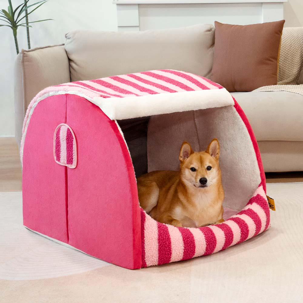 Trendy Striped House Orthopedic Dog Bed - Cozy Hideaway