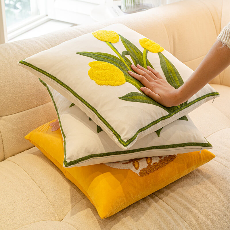 Tulip Sunflower Bouquet Home Decor Sofa Pillow