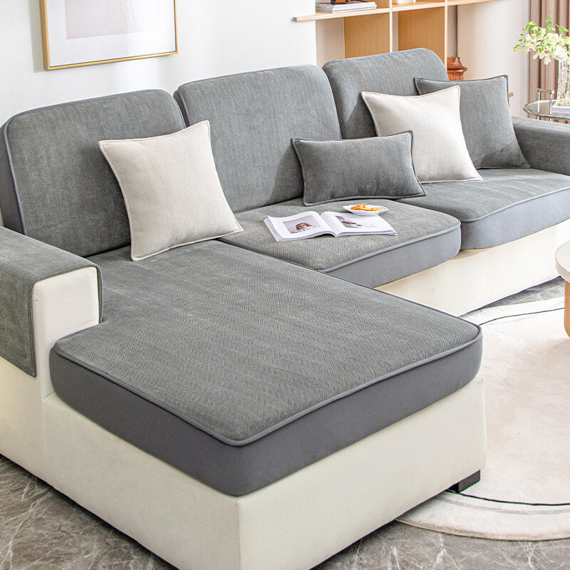 Capa de sofá em espinha de peixe com proteção universal para móveis em chenille