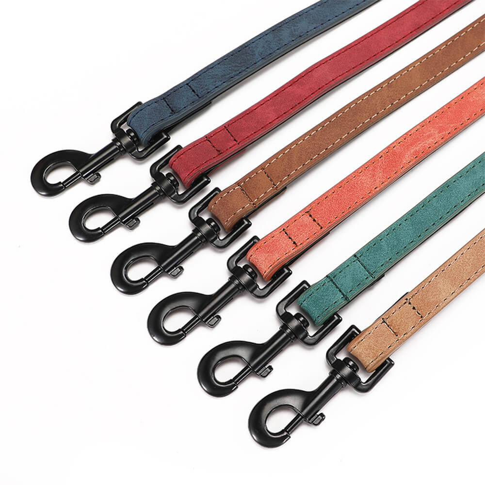 Vintage Faux Leather Soft Neck Protector Dog Collar Leash Set