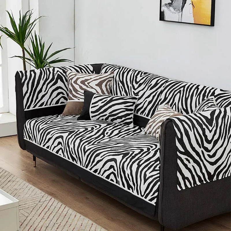 Capa de sofá protetora de móveis de chenille com estampa de zebra selvagem