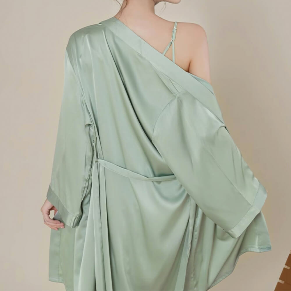 Women's Silk Satin Pajamas Set Cami Nightwear with Robe