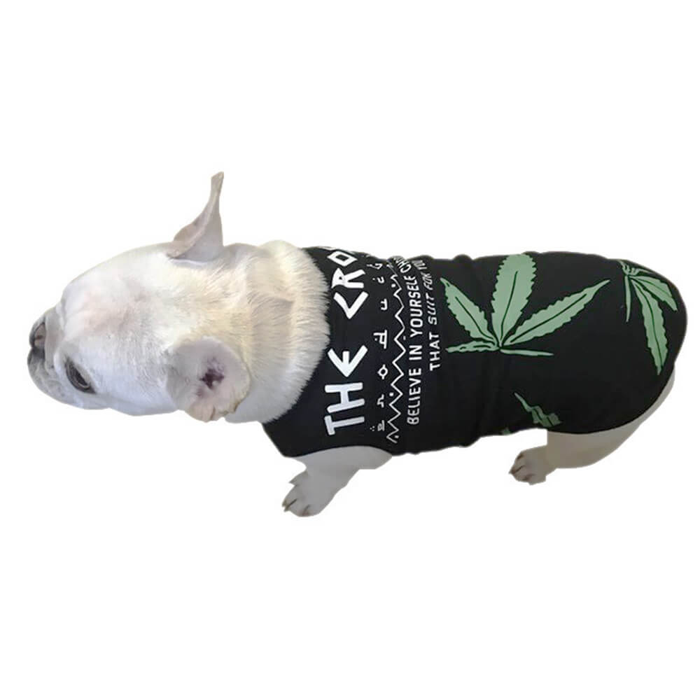 Edgy Black Dog Tank with Green Leaf Design