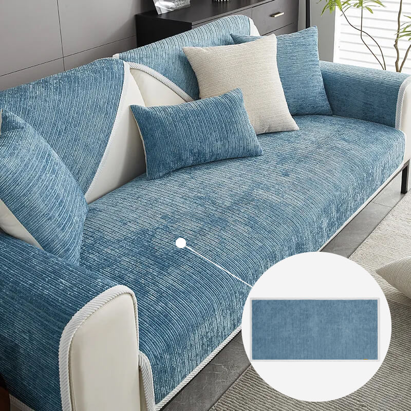 Capa de sofá anti-arranhões simples listrada de chenille para animais de estimação