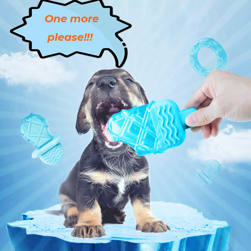 Brinquedo de dentição para cachorro com picolé cheio de água e borracha de resfriamento