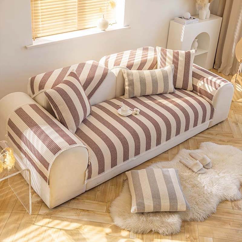 Capa de sofá protetora de móveis anti-arranhões com listras de linho de algodão