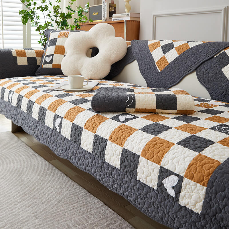 Capa de sofá xadrez de algodão anti-riscos