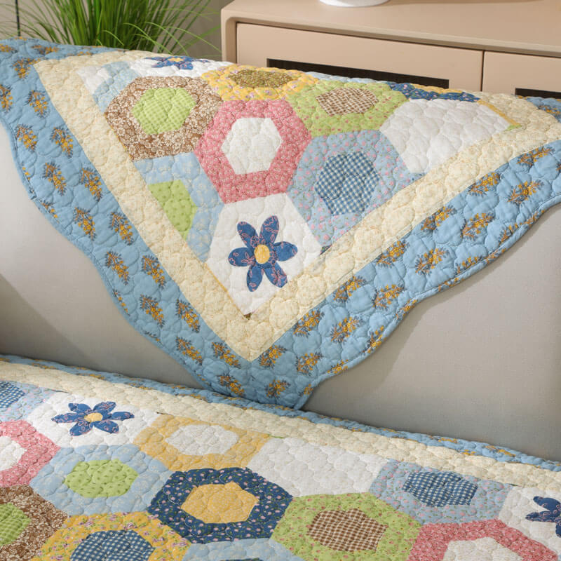 Capa de sofá antiderrapante de algodão com padrão de favo de mel estilo country
