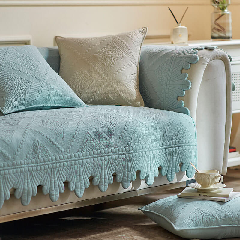 Capa de sofá lavável de algodão com acabamento em folhas da moda