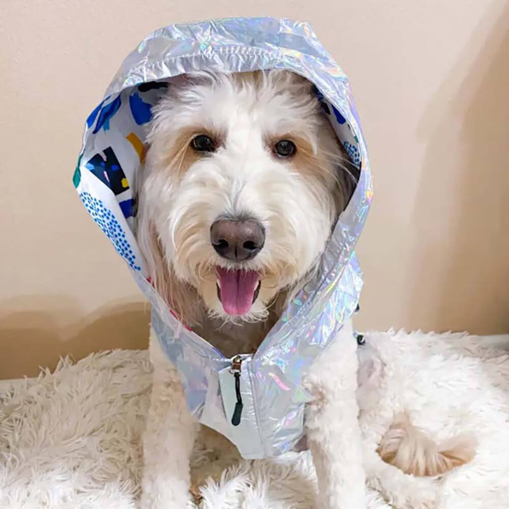 Capa de chuva reversível impermeável para cães - Graffiti e iridescente