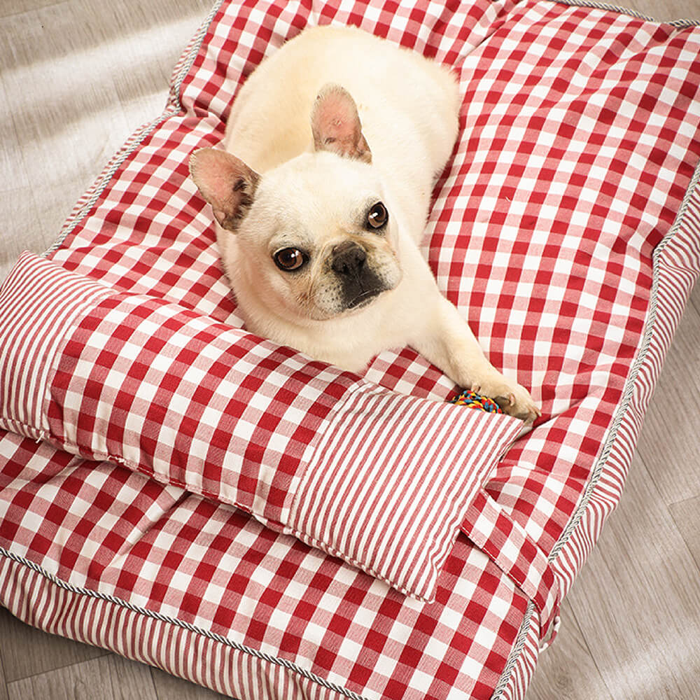 Fashion Checkered Pattern Washable Dog & Cat Bed With Pillow