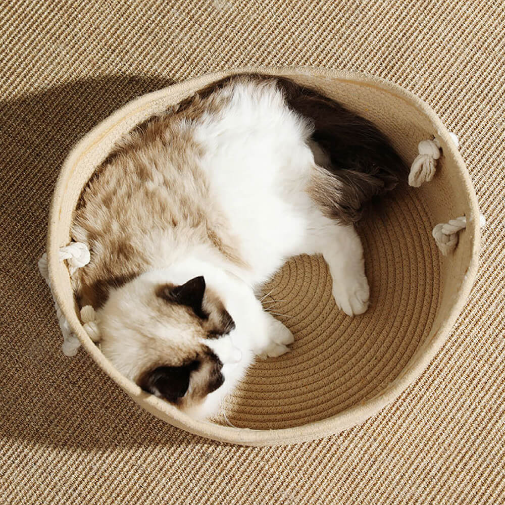 Cama de gato de vime para animais de estimação com berço artesanal durável de palha